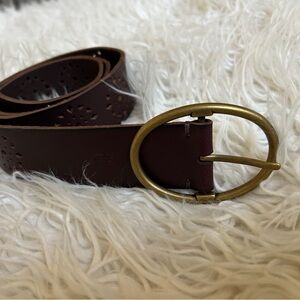 Frye Brown Leather Belt with Gold Hardware